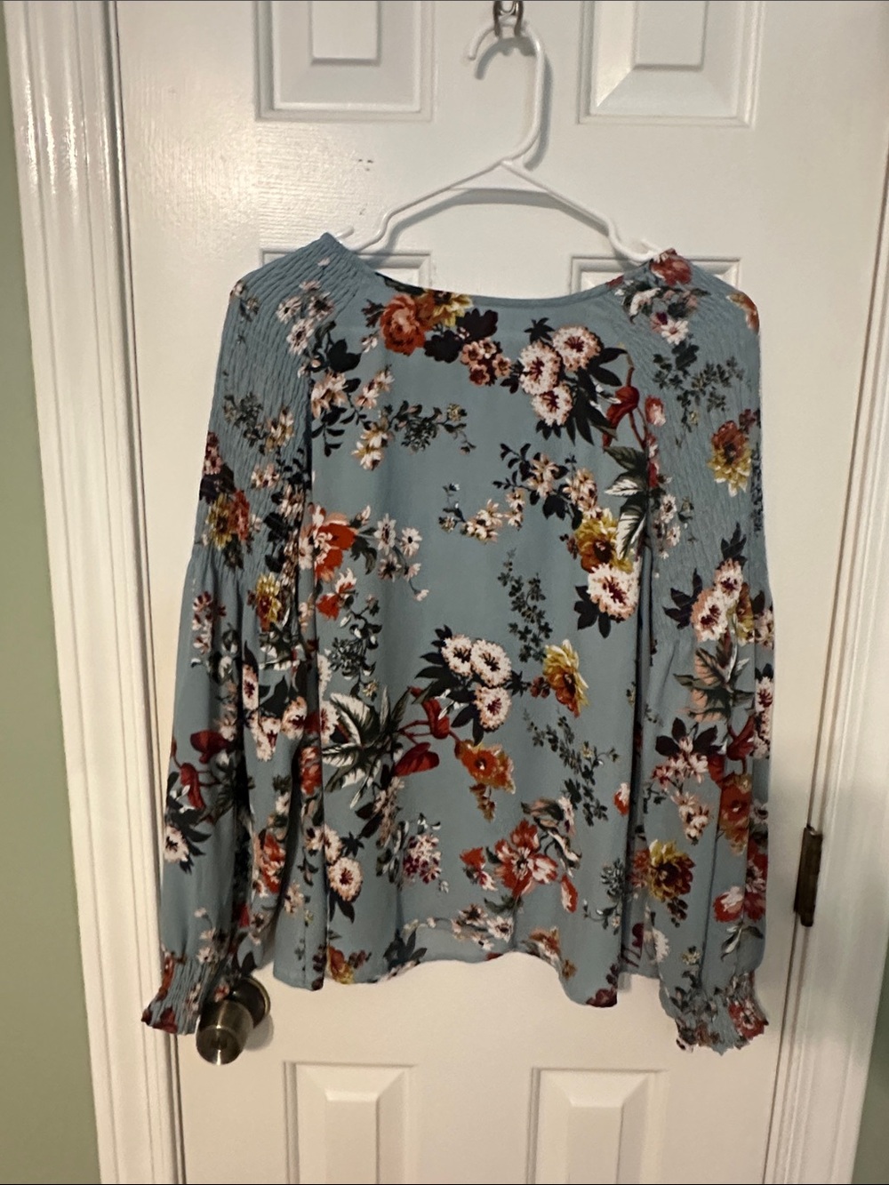 a.n.a Dusty Blue Floral Smocked Blouse